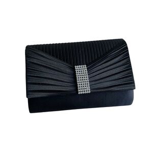 Vintage Jessica McClintock Black Crystal Bow Embellished Clutch Purse Satin Bag